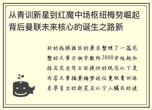 从青训新星到红魔中场枢纽梅努崛起背后曼联未来核心的诞生之路新